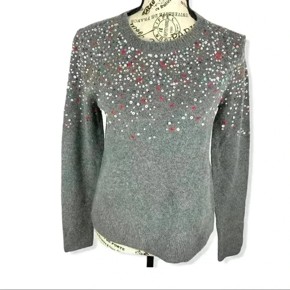 Halogen Grey Palletted Wool pullover Sweater